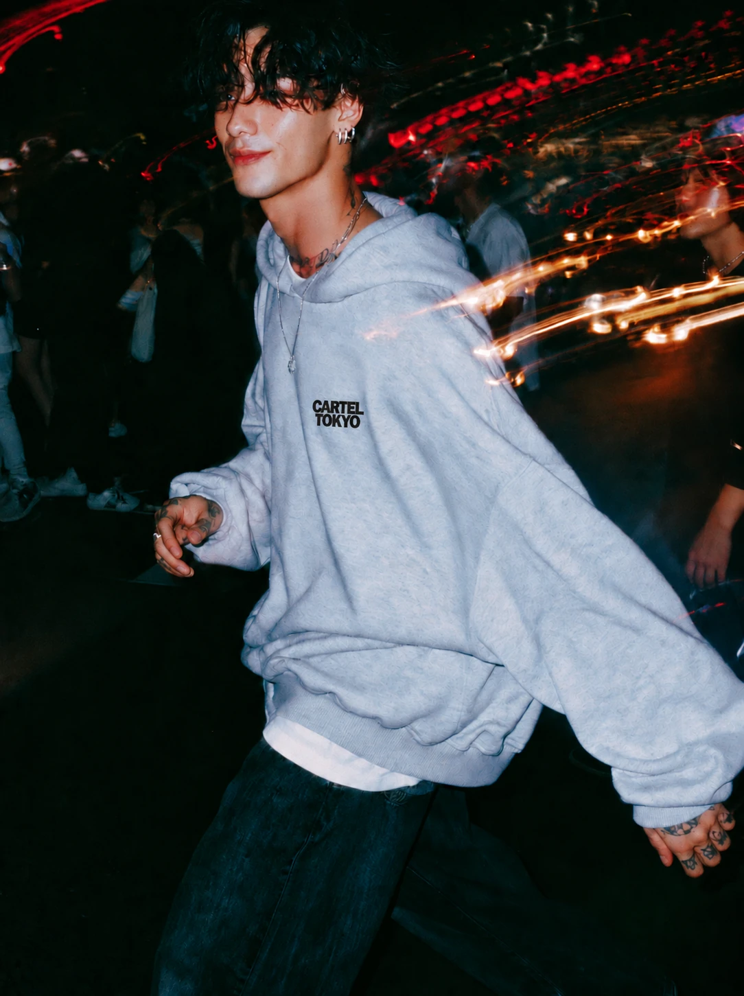CARTEL TOKYO HOODIE — gray, front, styled look